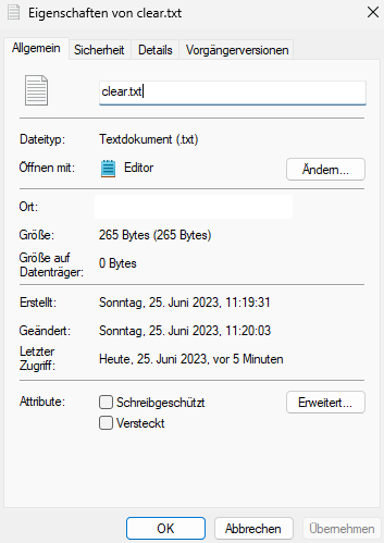 Eigenschaften der clear