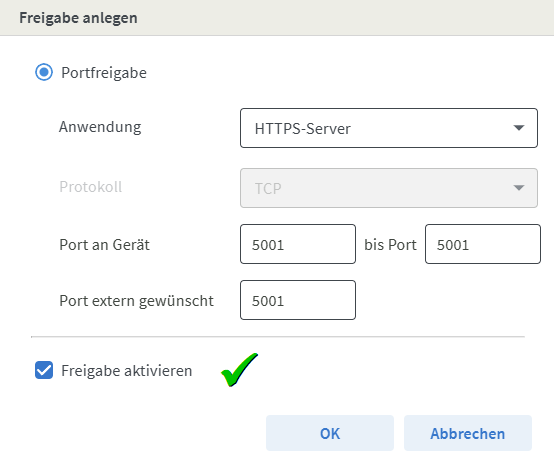 Eingabe der Portfreigabe
