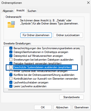 GeschĂŒtzte Systemdatei