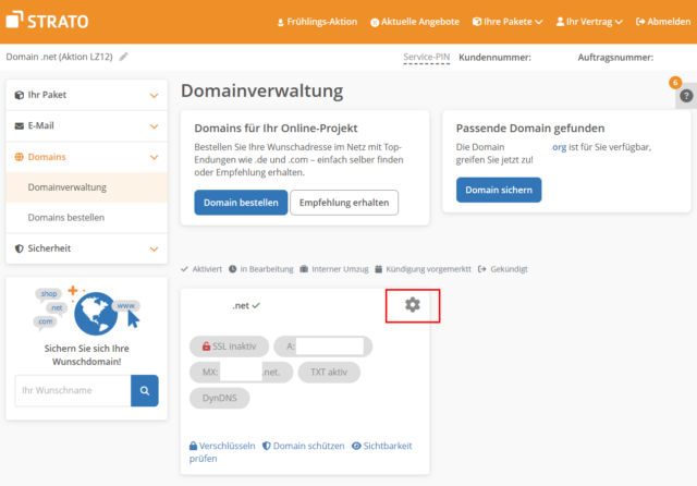 Domain Einstellungen