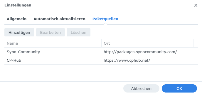 HinzugefĂŒgte Paketquellen