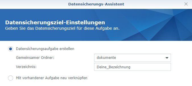 Sicherungsziel Einstellungen
